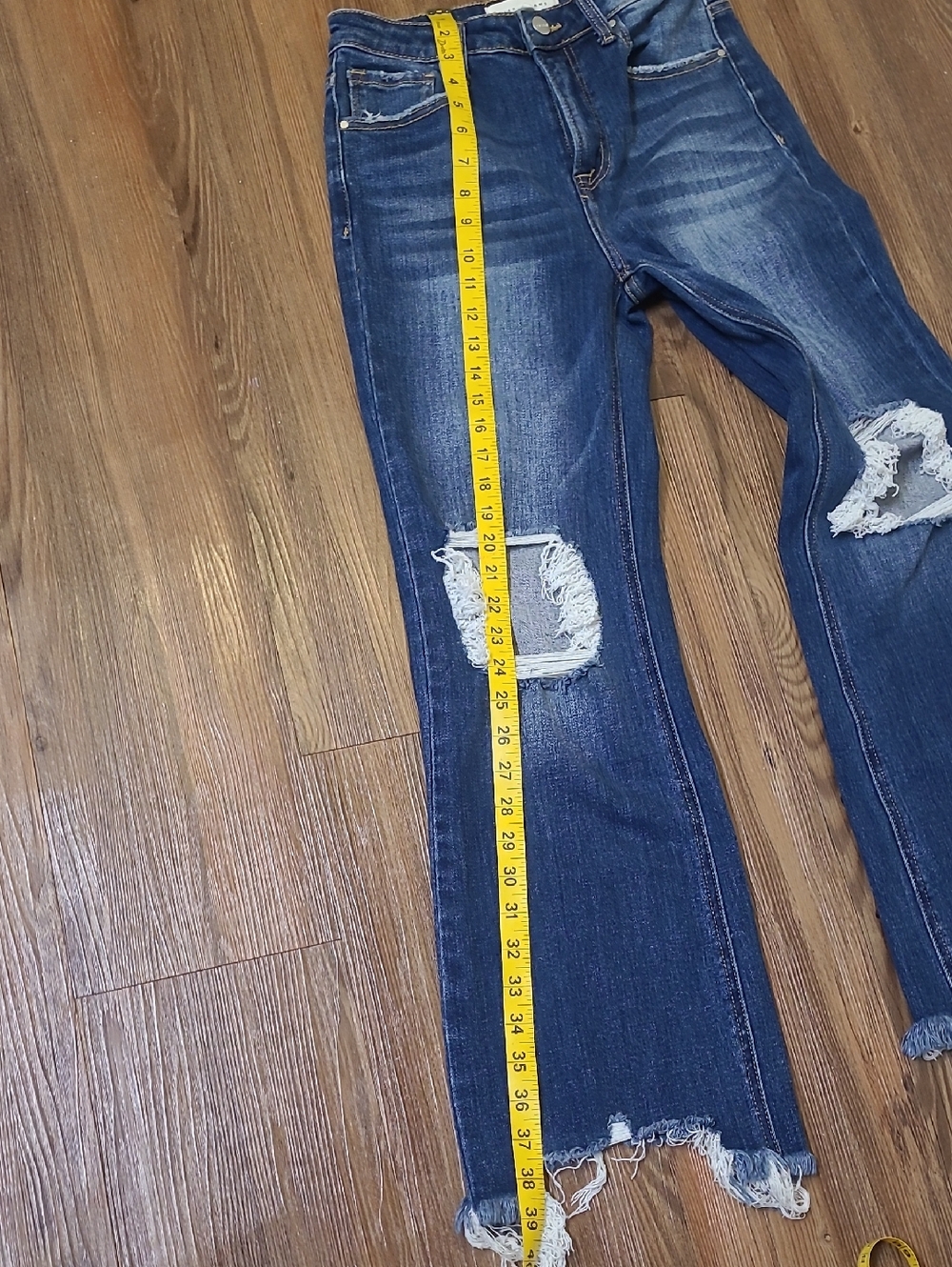 Dark Blue Distressed Womens Jeans - Picture 8 of 12